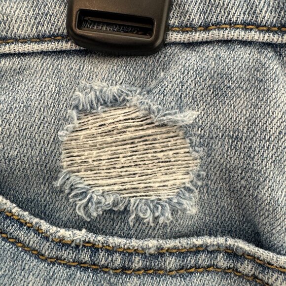 Aerie Distressed Women's Denim Shorts Elastic Stretch Back Raw Hem Size Medium - Picture 4 of 8